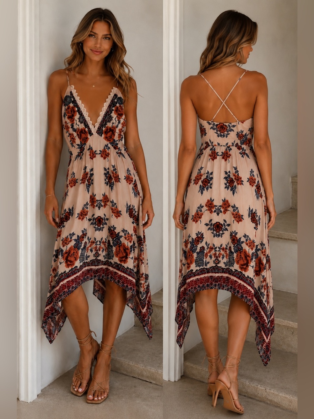 Angie Blush Pink Floral Asymmetrical Hem Dress Size Medium